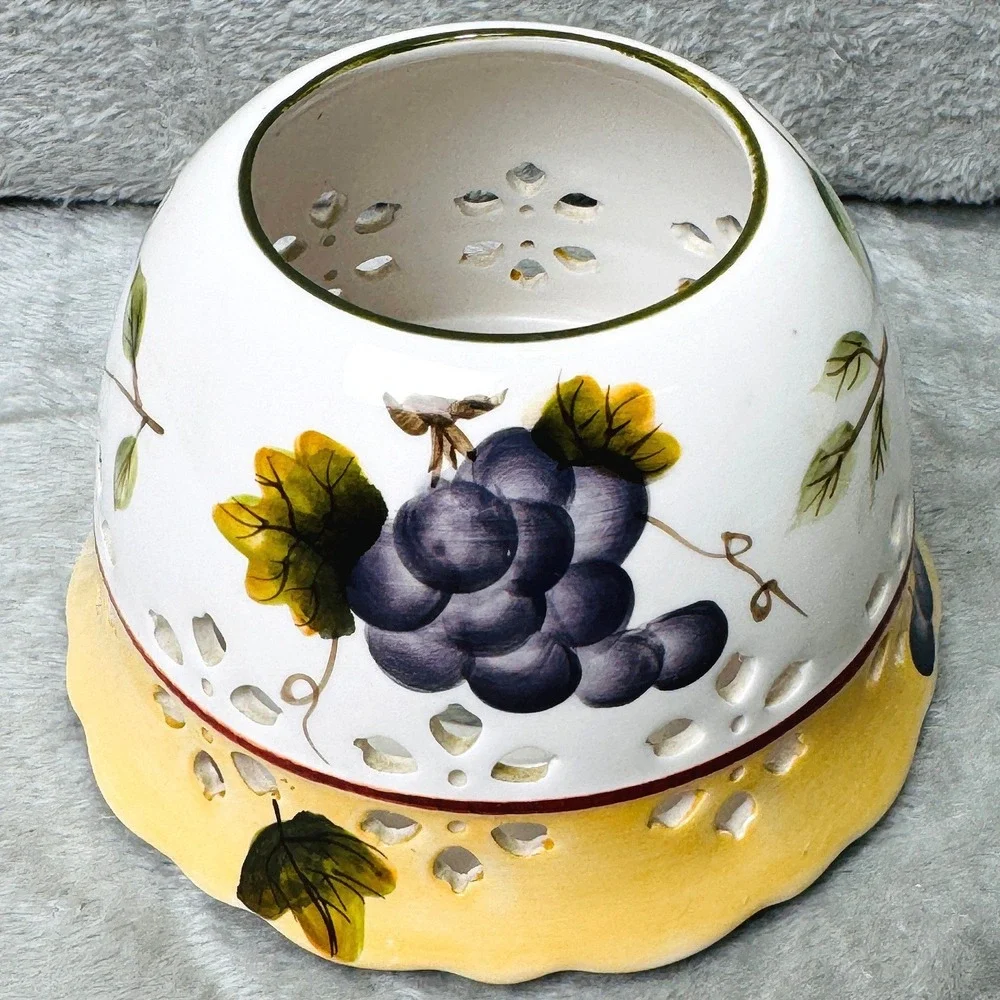 Sonoma Villa Home Interiors Ceramic Candle Jar Topper Shade Fruit‎ Cutout 4in